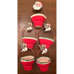 Vintage Christmas Crepe Paper Nut Cups Set UNUSED Santa Snowman EXC COND!